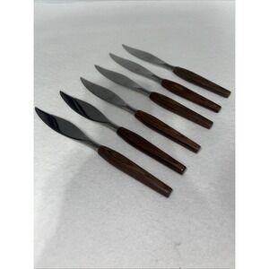 Set of 6 MODE Danish Steak Knives Teak Handles Stainless Steel MCM England